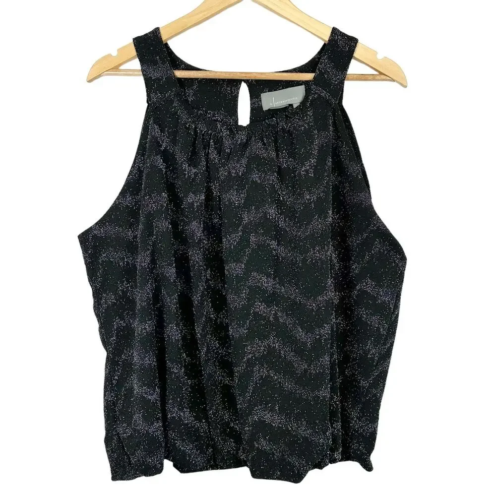 Anthropologie Carly Sleeveless Shimmer Top in Black and Silver, Medium - Picture 5 of 11
